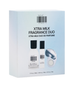 DedCool Xtra Milk Fragrance Duo retail box on a white background, showing the box front with product bottles and a free gift badge.