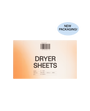 A package of DedCool DRYER SHEETS shown on a plain white background, with a light blue circular badge in the top right that reads 'NEW PACKAGING!'.
