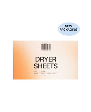 A package of DedCool DRYER SHEETS shown on a plain white background, with a light blue circular badge in the top right that reads 'NEW PACKAGING!'.